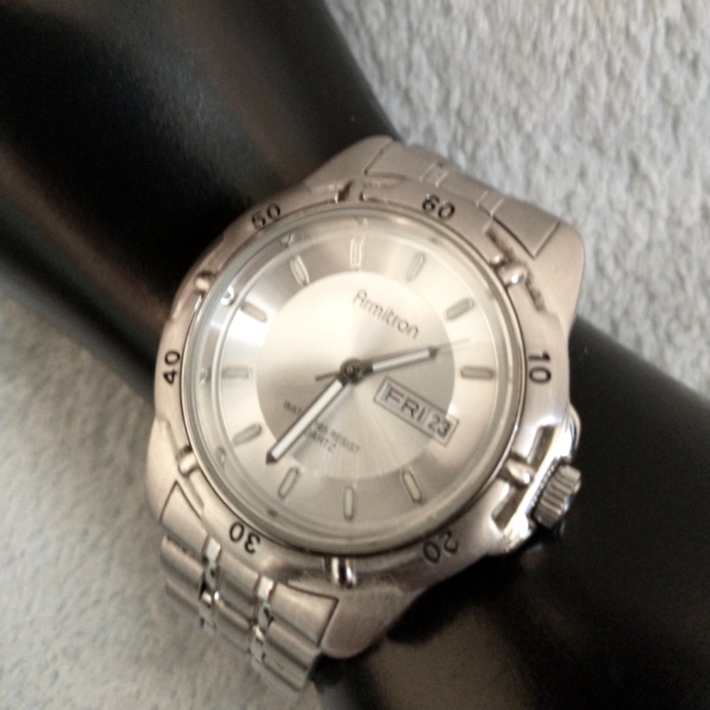 Vintage - Armitron Men's Wrist Watch - date & time -silver on stainless steel-W1